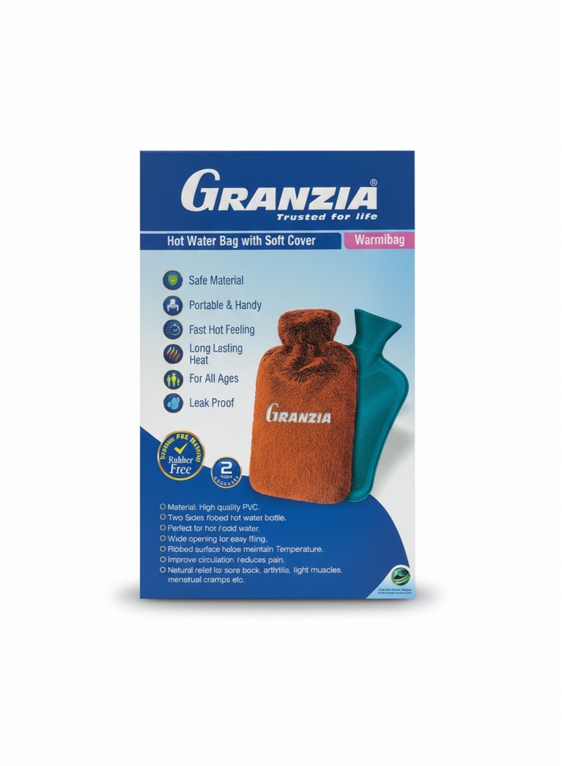 Granzia Hot water bottle with a soft velvet cover, suitable for warmth and comfort while sitting or sleeping. - Image 4
